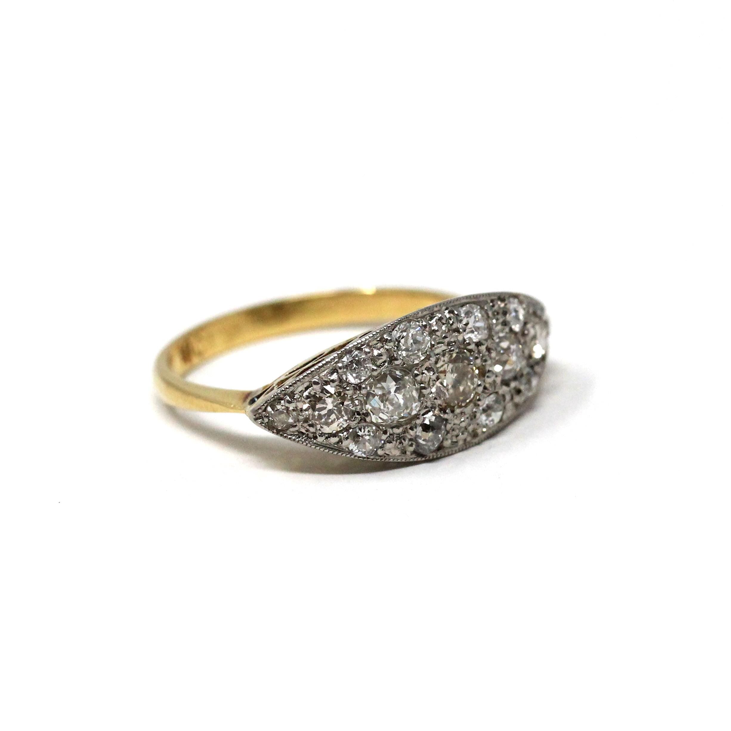 Art Deco Diamond Ring - Antique 18k Yellow & White Gold .83 CTW Cluster - Circa 1920s Era Size 7 East West Eye Fine Two Tone 20s Jewelry