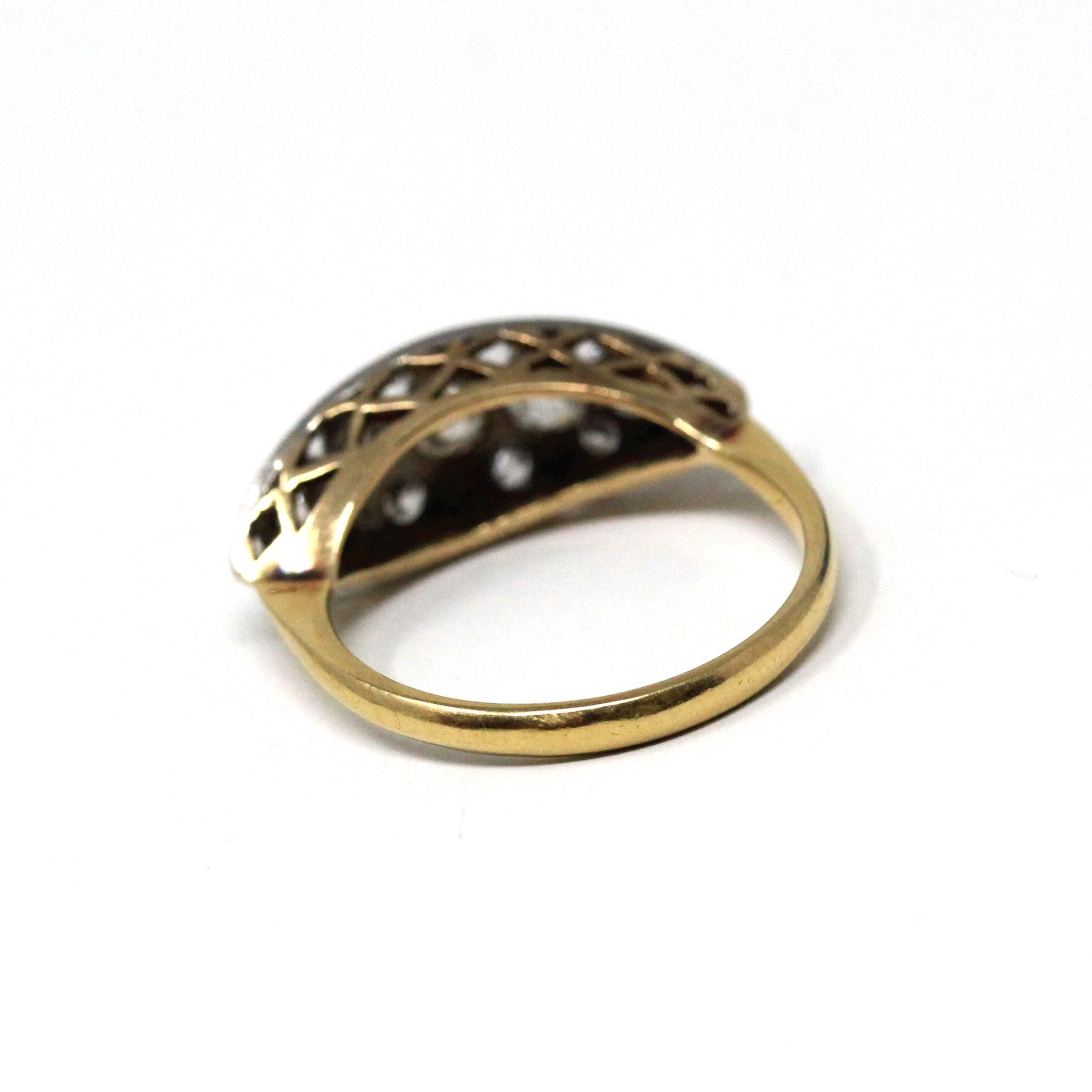Art Deco Diamond Ring - Antique 18k Yellow & White Gold .83 CTW Cluster - Circa 1920s Era Size 7 East West Eye Fine Two Tone 20s Jewelry