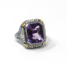 Art Deco Amethyst Ring - Vintage 14k White Gold Octagonal French Cut Purple Gem & Seed Pearl Halo - Circa 1930s Size 6 Filigree Fine Jewelry