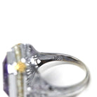 Art Deco Amethyst Ring - Vintage 14k White Gold Octagonal French Cut Purple Gem & Seed Pearl Halo - Circa 1930s Size 6 Filigree Fine Jewelry