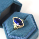 Art Deco Marquise Ring - Vintage 14k White & Yellow Gold Created Blue Sapphire Navette Solitaire - Circa 1930s Size 5 Fine Filigree Jewelry