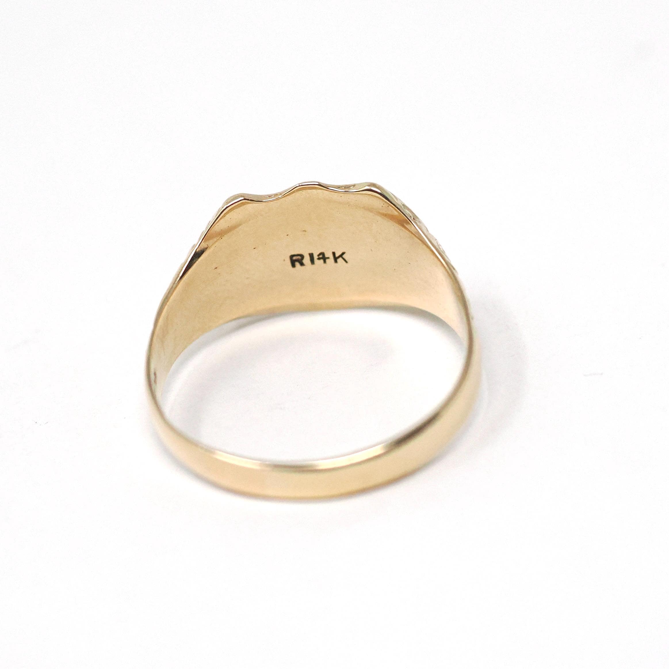 Antique "JL" Signet Ring - Edwardian Era 14k Yellow Gold Script Shield Men's Unisex Statement - Vintage Early 1900s Era Size 12 Fine Jewelry