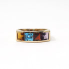 Multi Gemstone Ring - Modern 14k Yellow Gold Natural Citrine Blue Topaz Garnet Amethyst - Estate Circa 2000's Era Size 7 3/4 Fine Jewelry
