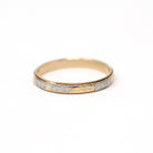 Vintage Wedding Band - Mid Century Era 14k Yellow & White Gold Two Tone Heart Flower Ring - Circa 1940s Size 9 Men's Unisex Fine 40s Jewelry