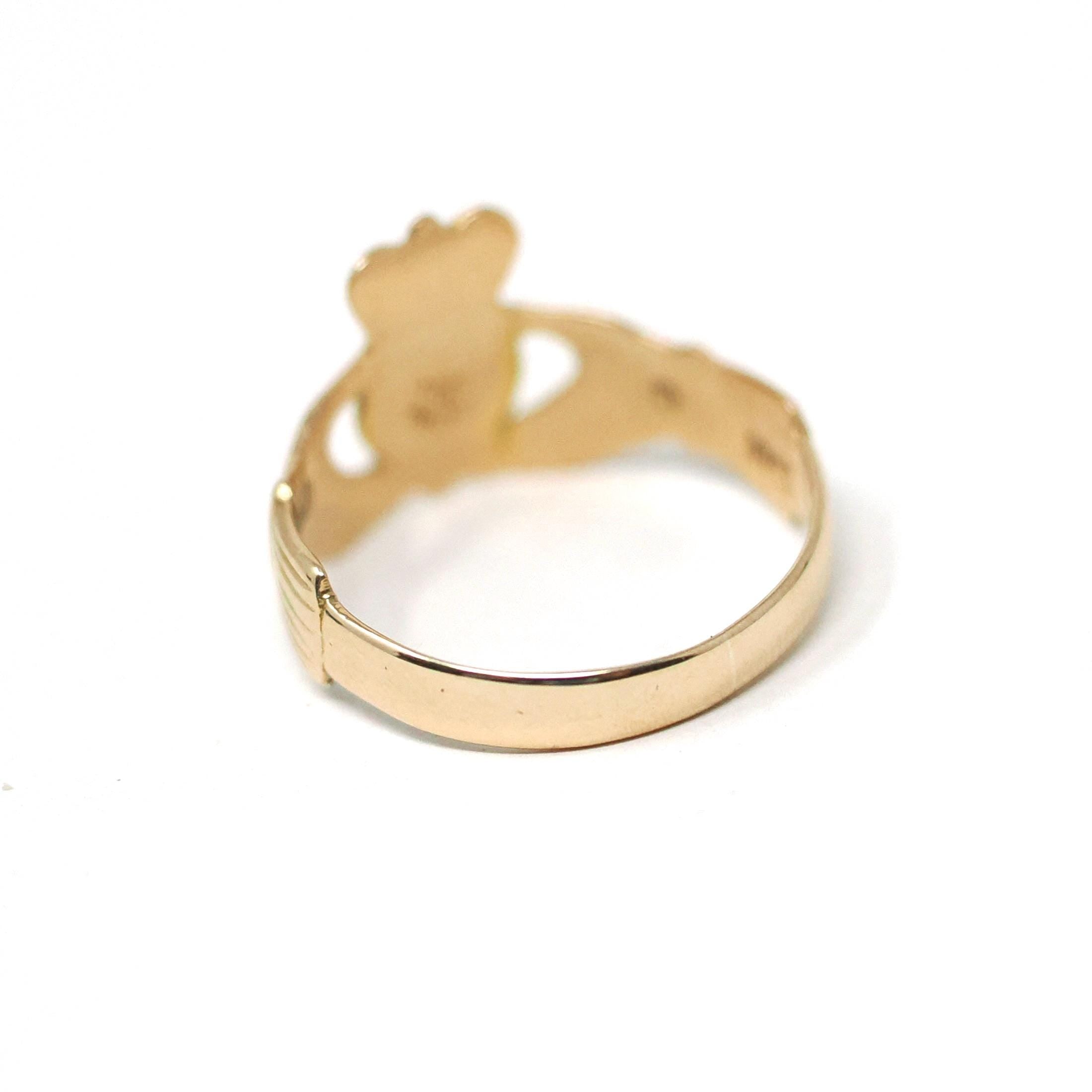 Vintage Claddagh Ring - Irish 14k Yellow Gold Heart Clasped Hands & Crown - Dated 1957 Size 7 1/4 Friendship Love Loyalty Hallmarked Jewelry