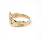 Vintage Claddagh Ring - Irish 14k Yellow Gold Heart Clasped Hands & Crown - Dated 1957 Size 7 1/4 Friendship Love Loyalty Hallmarked Jewelry