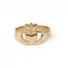 Vintage Claddagh Ring - Irish 14k Yellow Gold Heart Clasped Hands & Crown - Dated 1957 Size 7 1/4 Friendship Love Loyalty Hallmarked Jewelry