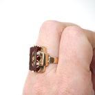 Rose of Sharon Ring - Victorian 14k Rose Gold Natural Sard Dark Red Gem - Antique Circa 1880s Size 6 1/2 Diamond Flower Fine Symbol Jewelry