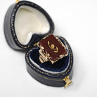 Rose of Sharon Ring - Victorian 14k Rose Gold Natural Sard Dark Red Gem - Antique Circa 1880s Size 6 1/2 Diamond Flower Fine Symbol Jewelry