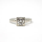 Mid Century Diamond Ring - Vintage 14k White Gold Natural .43 CT Engagement - Circa 1950s Era Size 6 1/2 Illusion Solitaire Fine Jewelry