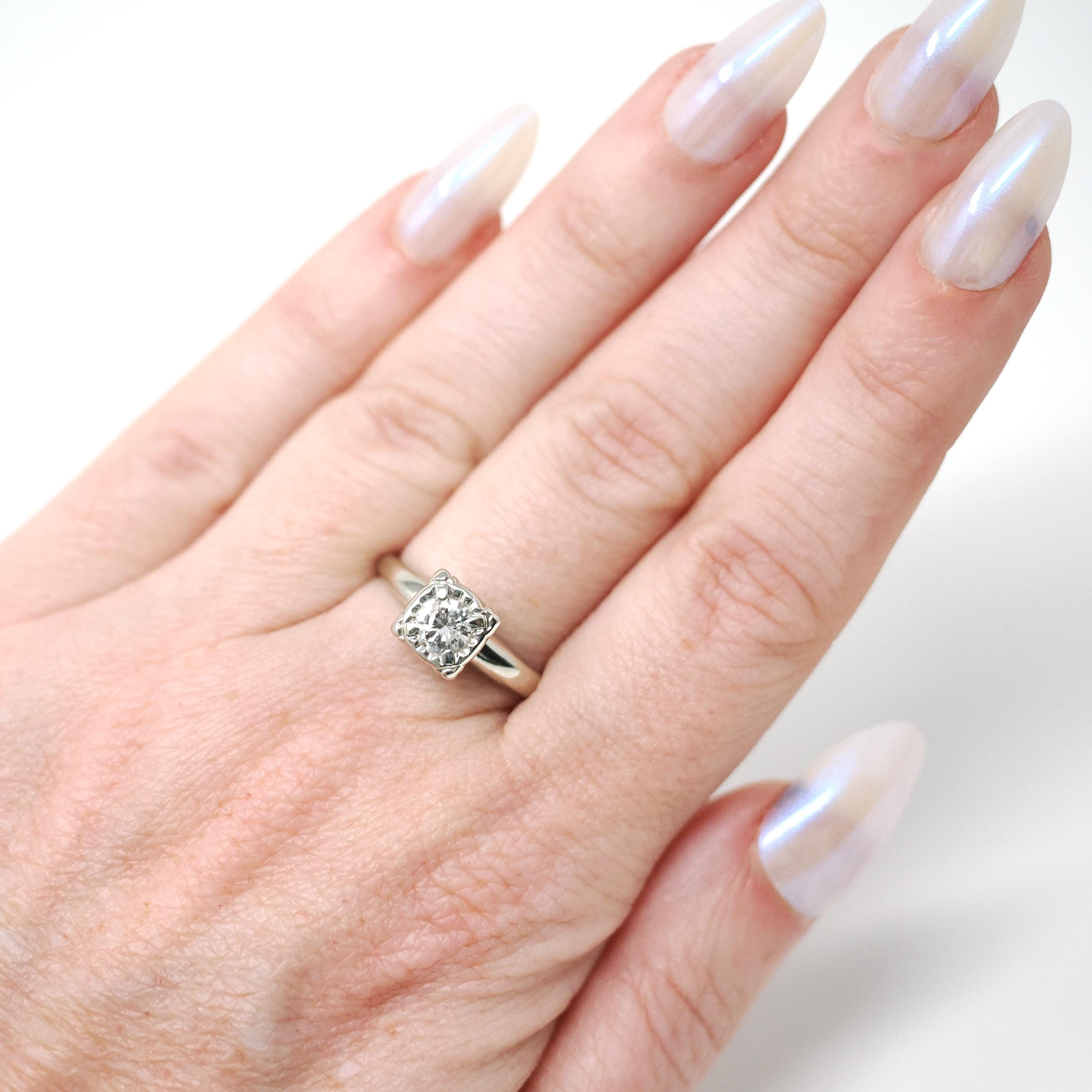 Mid Century Diamond Ring - Vintage 14k White Gold Natural .43 CT