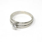 Vintage Wedding Ring Set - Mid Century 14k White Gold Natural Diamond Soldered Pair - Circa 1960s Size 9 Engagement Bridal Fine 60s Jewelry