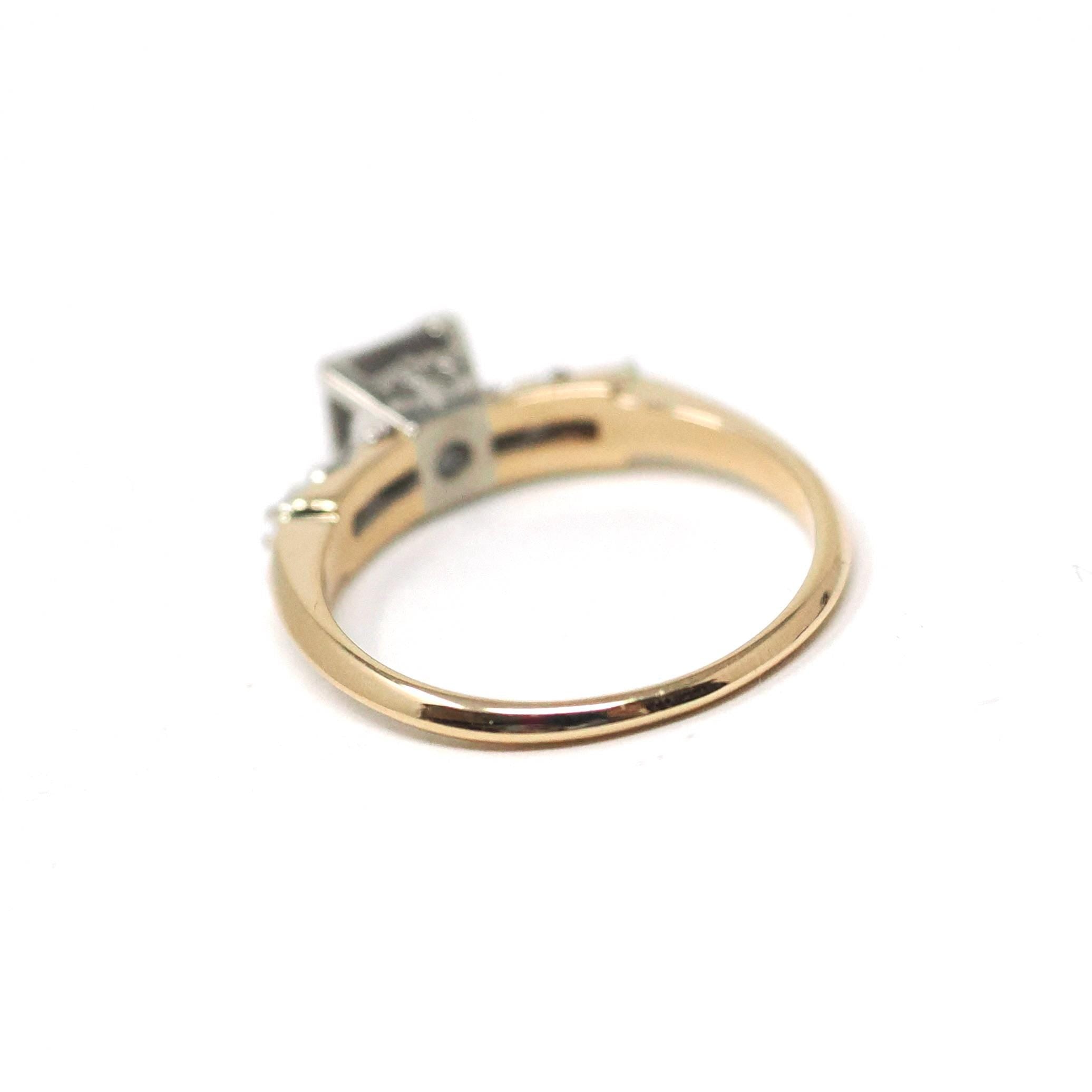 Vintage Engagement Ring - Mid Century 14k Yellow & White Gold Natural Diamond Illusion - Circa 1950s Size 6 1/4 Fine Two Tone Bridal Jewelry