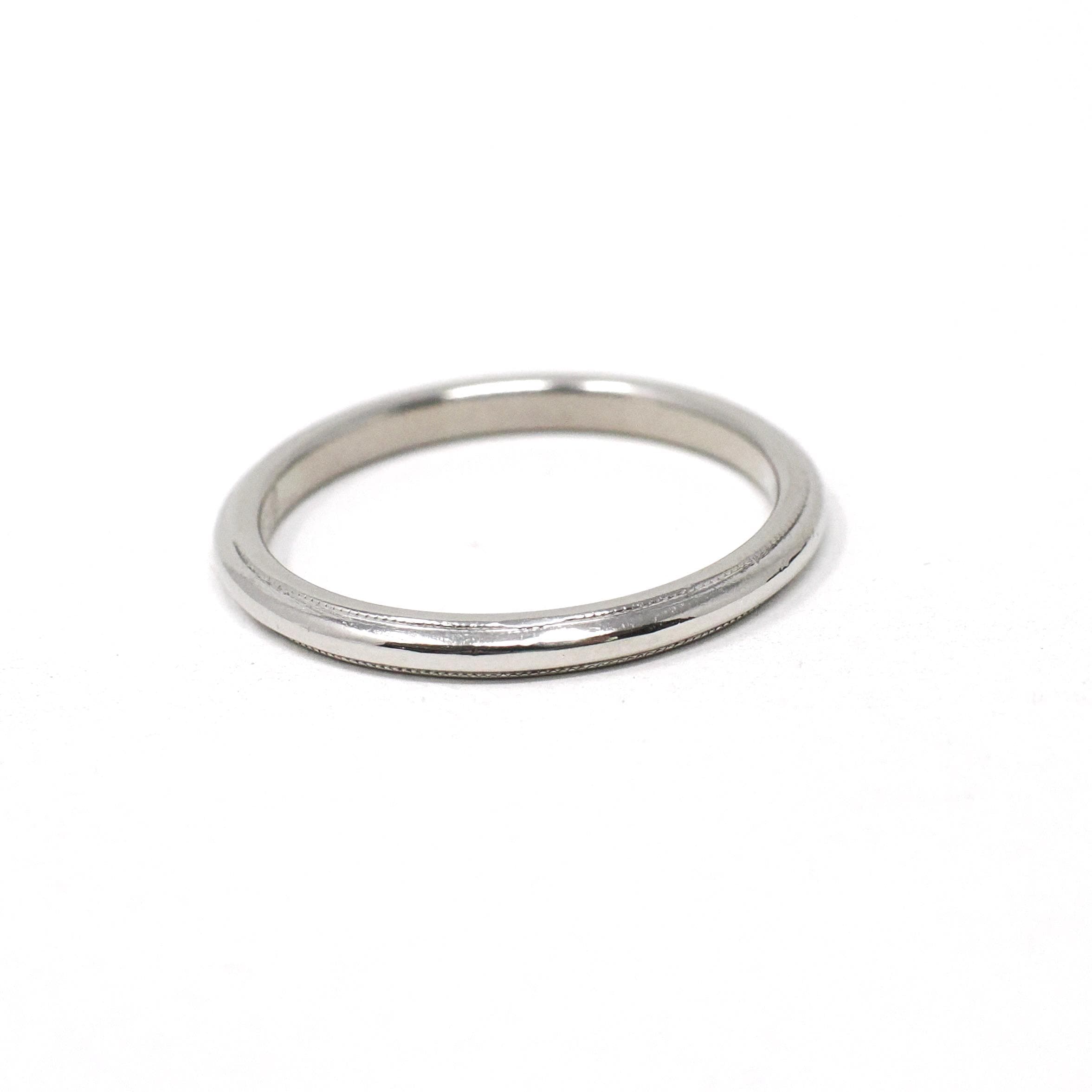 Antique Wedding Band - Art Deco Platinum Unadorned 2.0 MM Bridal Ring - Circa 1920s Era Size 4 3/4 Traub Milgrain Detail Fine Jewelry