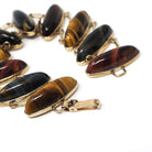 Vintage Tiger's & Hawk's Eye Bracelet - Retro 10k Yellow Gold Handmade Natural Gemstones - Circa 1970s Double Linked Brown Gem Fine Jewelry