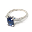 Sapphire & Diamond Ring - Estate Platinum Natural Blue Oval Gemstone And Baguette Diamond Engagement - Modern Era 2000s Era Fine Jewelry