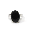 Modern Onyx Ring - Estate 14k White Gold Oval Cabochon Cut Black Chalcedony Gem - Modern Circa 2000's Era Size 4 3/4 Statement Fine Jewelry