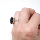 Modern Onyx Ring - Estate 14k White Gold Oval Cabochon Cut Black Chalcedony Gem - Modern Circa 2000's Era Size 4 3/4 Statement Fine Jewelry