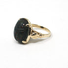 Bloodstone Scarab Ring - Retro 10k Yellow Gold Carved Natural Green Red Gem - Vintage Circa 1940s Era Size 5 1/4 Egyptian Revival Jewelry
