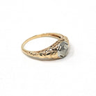 Art Deco Diamond Ring - Vintage 10k Yellow & White Gold Two Tone Filigree Natural .01 CT Engagement - Circa 1930s Era Size 4.75 Fine Jewelry