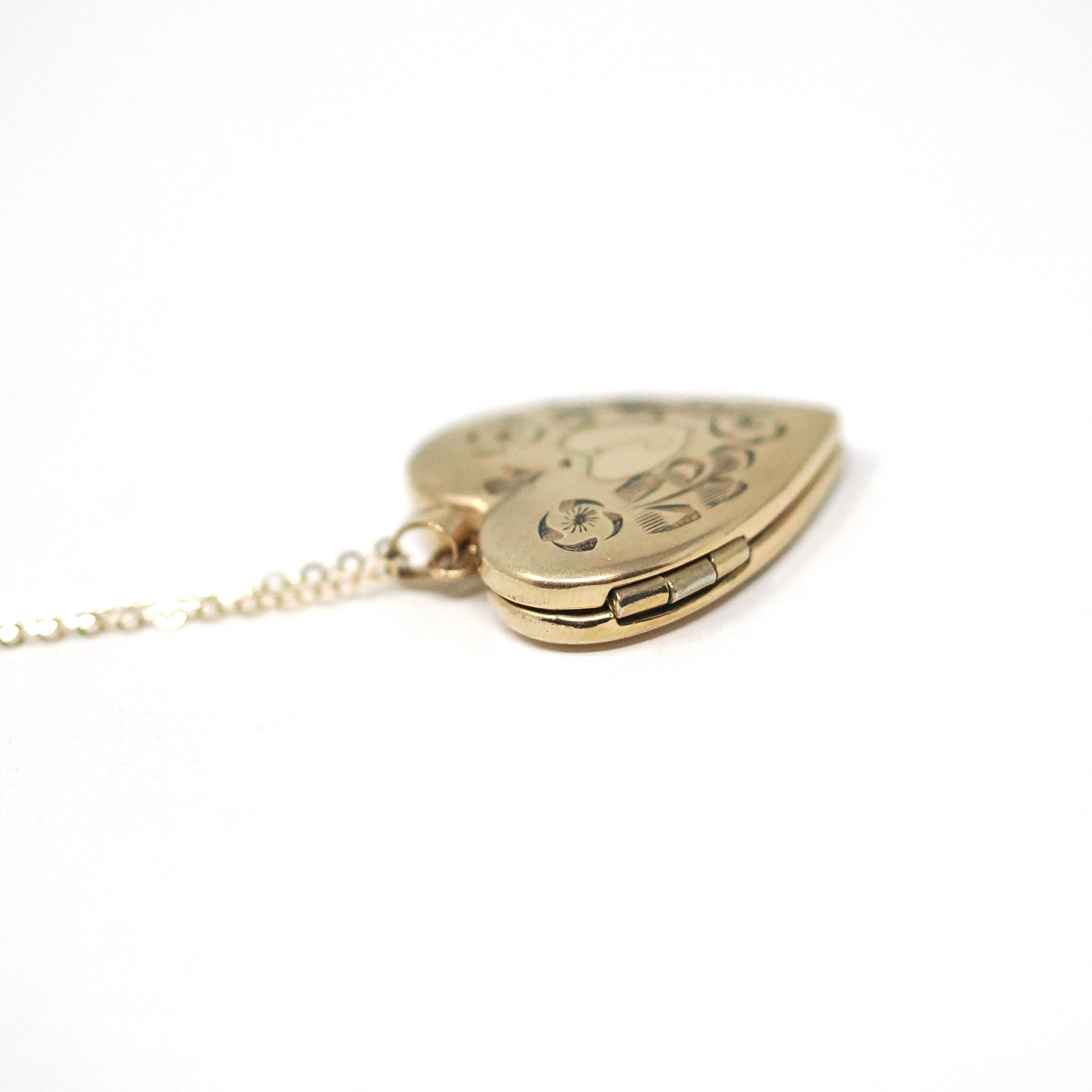 Vintage "J" Heart Locket - Estate Gold Filled Flower Pendant Necklace Charm - Vintage Circa 1980s Era Keepsake Photograph 80's Love Jewelry