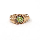 Estate Peridot Ring - Modern Era 18k Rosy Yellow Gold Natural Green Gem - Estate Flower Two Tone Size 5 3/4 Solitaire Croissant Fine Jewelry