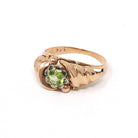 Estate Peridot Ring - Modern Era 18k Rosy Yellow Gold Natural Green Gem - Estate Flower Two Tone Size 5 3/4 Solitaire Croissant Fine Jewelry