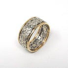 Vintage Pierced Cigar Band - Mid Century Era 14k Yellow & White Gold Open Metal Wide Wedding Ring - 1950s Size 9 1/2 Two Tone Unisex Jewelry