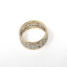 Vintage Pierced Cigar Band - Mid Century Era 14k Yellow & White Gold Open Metal Wide Wedding Ring - 1950s Size 9 1/2 Two Tone Unisex Jewelry