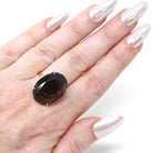 Smoky Quartz Ring - Retro 14k Yellow Gold Oval Faceted 12.15 CT Dark Brown Gemstone - Vintage Circa 1970s Era Size 7 Statement Fine Jewelry