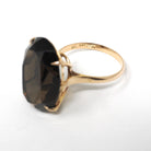 Smoky Quartz Ring - Retro 14k Yellow Gold Oval Faceted 12.15 CT Dark Brown Gemstone - Vintage Circa 1970s Era Size 7 Statement Fine Jewelry