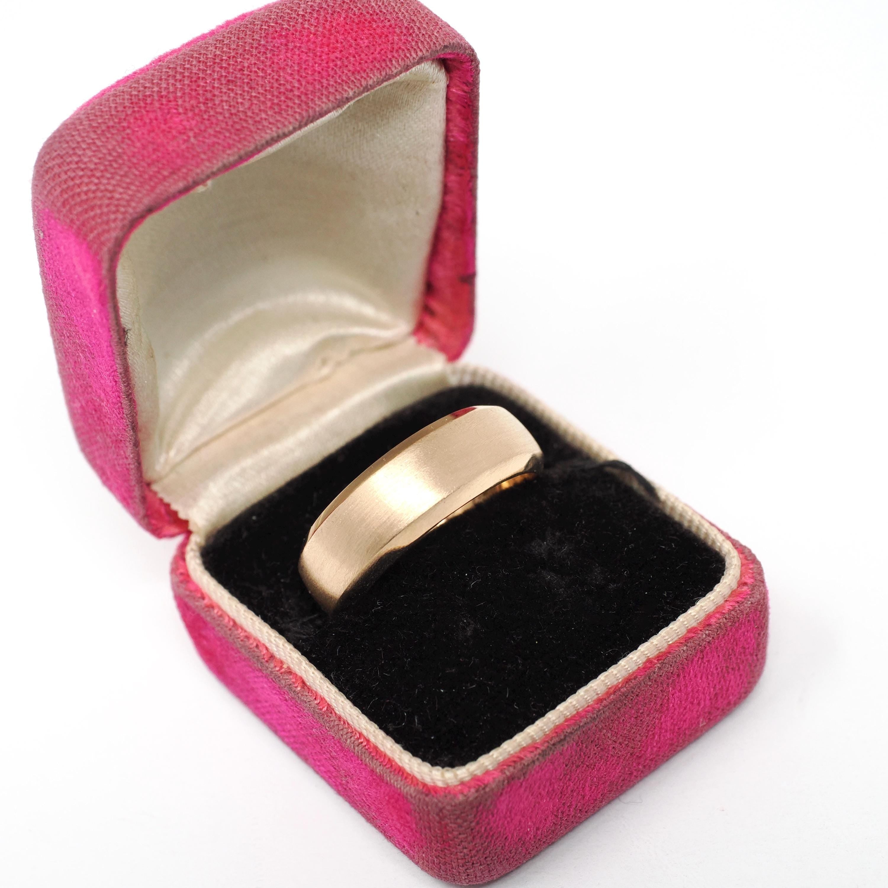 Victorian Wedding Band - Antique 14k Yellow Gold Brushed Satin Finish Unisex Ring - Circa Dated Christmas Day 1881 Size 8 1/2 Fine Jewelry