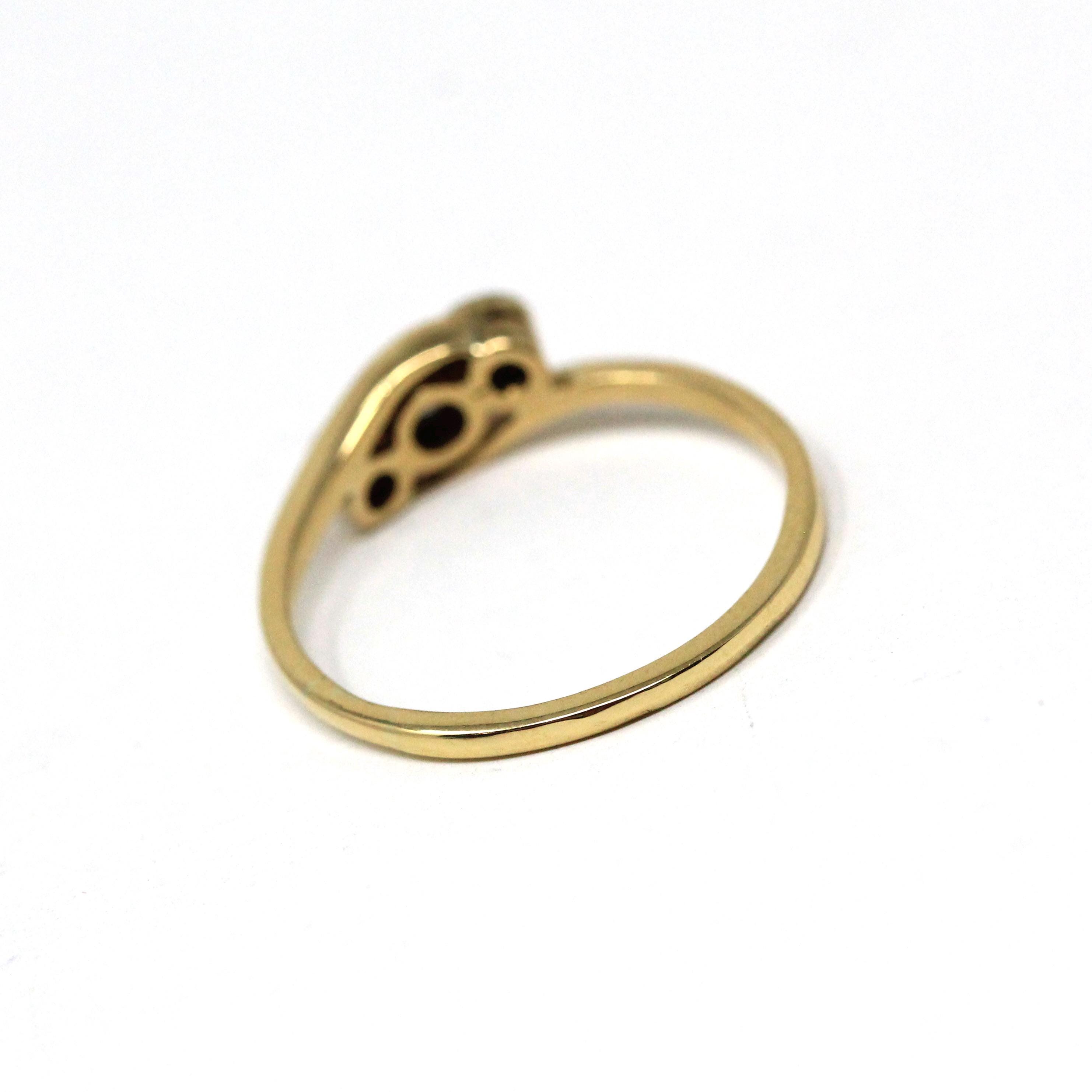 Three Stone Ring - MidCentury 18k Yellow Gold & Platinum Diamond Bypass - Vintage Circa 1940s Era Size 7 Engagement Anniversary Fine Jewelry