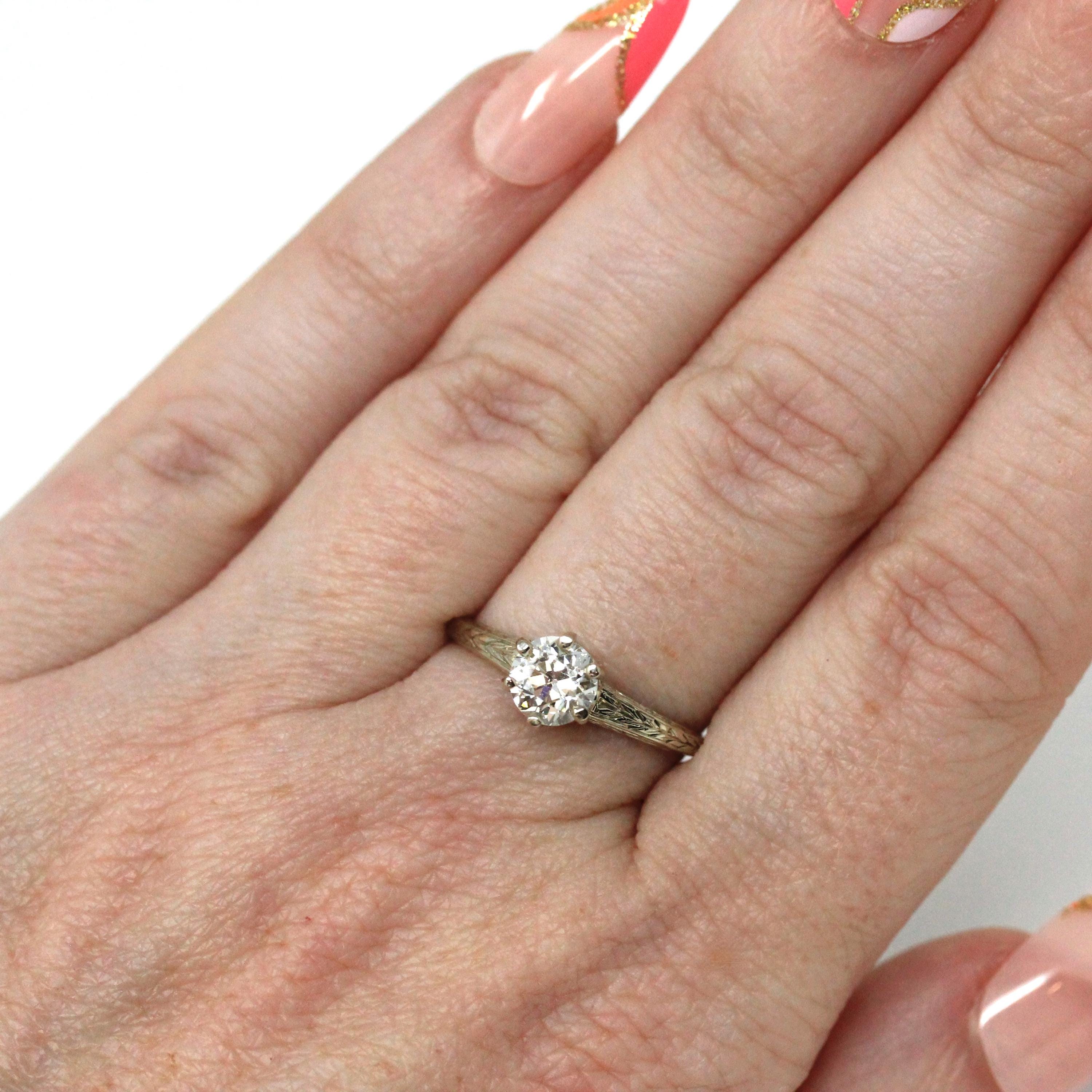 Art Deco Diamond Ring - Vintage 14k White Gold .78 CT Old European Cut Solitaire - Circa 1930s Size 6 3/4 Fine Engagement GIA Report Jewelry