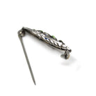 Art Deco Brooch - Antique Silver Tone Blue Garnet Glass Doublet & Green Enamel Pin - Circa 1920s Era Leaf Motif Fashion Accessory Jewelry