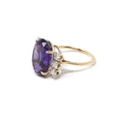 Amethyst & Diamond Ring - Retro 14k Yellow Gold Purple 7 CT Gemstone - Circa 1970s Era Size 5 1/2 February Birthstone Fine Statement Jewelry