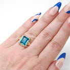 Vintage Glass Ring - Mid Century Era 10k Yellow & Rose Gold Simulated Gemstone Blue Glass - Circa 1940s Size 5 1/4 Fine Statement Jewelry
