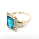 Vintage Glass Ring - Mid Century Era 10k Yellow & Rose Gold Simulated Gemstone Blue Glass - Circa 1940s Size 5 1/4 Fine Statement Jewelry