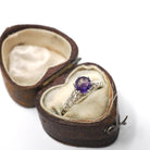Vintage Amethyst Ring - Art Deco 10k White Gold Round Solitaire Gemstone Filigree - Circa 1930s Era Size 5 3/4 February Fine 30s Jewelry