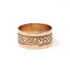 Antique Cigar Band - Edwardian 10k Rose Gold Nature Inspired Designs Wide Ring - Vintage Circa 1900s Size 6 Unisex Fine Statement Jewelry