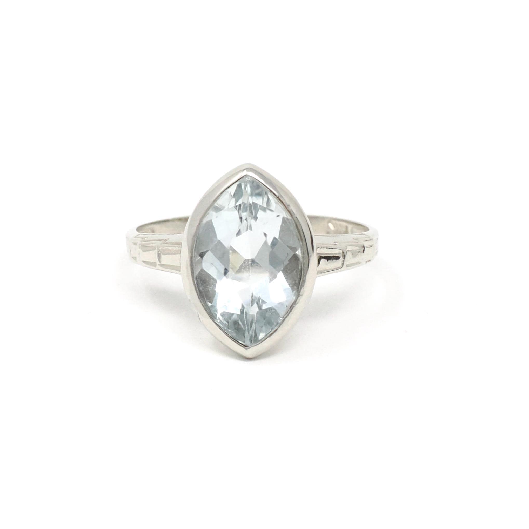 Vintage Aquamarine Ring - Art Deco 14k White Gold Blue Marquise 2.14 CT Gemstone - Circa 1930s Era Size 5 1/4 March Birthstone Fine Jewelry