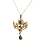 Antique Lavalier Necklace - Edwardian 10k Yellow Gold Simulated Amethyst Seed Pearl Pendant - Circa 1910s Purple Glass Dainty Fine Jewelry