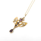 Antique Lavalier Necklace - Edwardian 10k Yellow Gold Simulated Amethyst Seed Pearl Pendant - Circa 1910s Purple Glass Dainty Fine Jewelry
