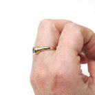 Blue Glass Ring - Estate 14k Yellow Gold Round Faceted Simulated Zircon Stone - Modern Circa 2000s Era Size 6 1/4 Bezel Set Fine Jewelry