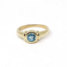 Blue Glass Ring - Estate 14k Yellow Gold Round Faceted Simulated Zircon Stone - Modern Circa 2000s Era Size 6 1/4 Bezel Set Fine Jewelry