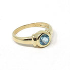 Blue Glass Ring - Estate 14k Yellow Gold Round Faceted Simulated Zircon Stone - Modern Circa 2000s Era Size 6 1/4 Bezel Set Fine Jewelry
