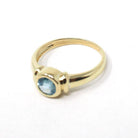Blue Glass Ring - Estate 14k Yellow Gold Round Faceted Simulated Zircon Stone - Modern Circa 2000s Era Size 6 1/4 Bezel Set Fine Jewelry