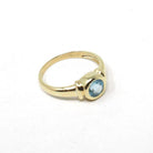 Blue Glass Ring - Estate 14k Yellow Gold Round Faceted Simulated Zircon Stone - Modern Circa 2000s Era Size 6 1/4 Bezel Set Fine Jewelry