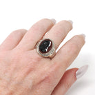 Vintage Cameo Ring - Art Deco Sterling Silver Oval Red Black White Assembled Glass Stone Portrait - Circa 30s Era Size 11 Statement Jewelry