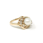 Cultured Pearl Ring - Modern 14k Yellow Gold White Organic Gem & Diamonds - Estate Circa 1990s Era Size 6 1/4 June Birthstone Fine Jewelry